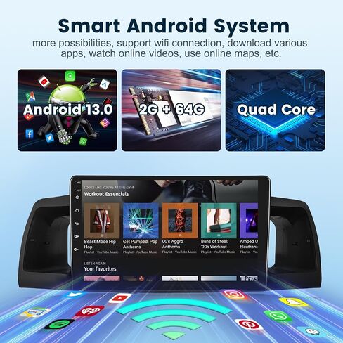 2G+64G Car Stereo for Toyota Corolla EX 2007-2012 with Wireless Carplay Android Auto, 9 Inch Touch Screen Car Radio, Android 13/Bluetooth/GPS/WiFi/HiFi Audio/SWC/USB/HD Backup Camera in Saudi Arabia