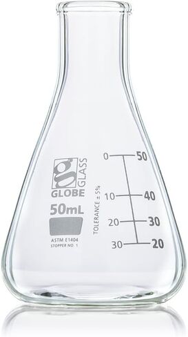Erlenmeyer Flask, Globe Glass, 2000mL, Narrow Mouth, Dual Graduations, 3.3 Borosilicate Glass, ASTM E1404, 4/Box in Saudi Arabia