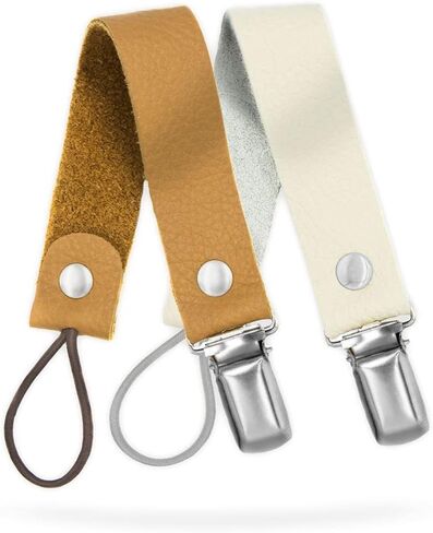 Giga Pack of 2 Baby Pacifier Clips are Handmade with 100percent Natural Leather Material and Our Product which has Prevents The Little Ones' Pacifiers Small Toys and teether Dark Brown and White in Saudi Arabia