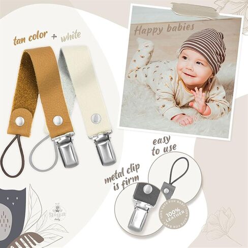 Giga Pack of 2 Baby Pacifier Clips are Handmade with 100percent Natural Leather Material and Our Product which has Prevents The Little Ones' Pacifiers Small Toys and teether Dark Brown and White in Saudi Arabia