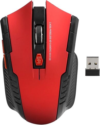 ماوس 2.4 جيجا بايت 3 مستويات من الدقة القابلة للتعديل لجهاز كمبيوتر بصري خارجي مع جهاز استقبال USB وعجلة تمرير 4 اتجاهات تتحرك بشكل أنيق للألعاب والمكتب (أحمر) in Kuwait