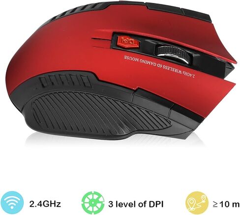 ماوس 2.4 جيجا بايت 3 مستويات من الدقة القابلة للتعديل لجهاز كمبيوتر بصري خارجي مع جهاز استقبال USB وعجلة تمرير 4 اتجاهات تتحرك بشكل أنيق للألعاب والمكتب (أحمر) in Kuwait