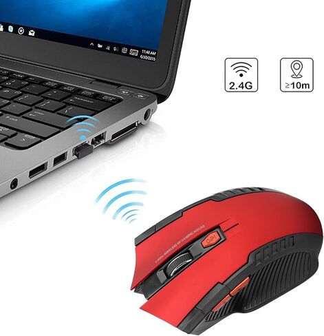 ماوس 2.4 جيجا بايت 3 مستويات من الدقة القابلة للتعديل لجهاز كمبيوتر بصري خارجي مع جهاز استقبال USB وعجلة تمرير 4 اتجاهات تتحرك بشكل أنيق للألعاب والمكتب (أحمر) in Kuwait
