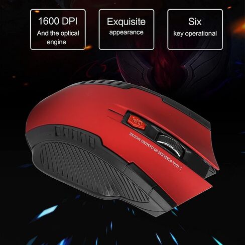 ماوس 2.4 جيجا بايت 3 مستويات من الدقة القابلة للتعديل لجهاز كمبيوتر بصري خارجي مع جهاز استقبال USB وعجلة تمرير 4 اتجاهات تتحرك بشكل أنيق للألعاب والمكتب (أحمر) in Kuwait