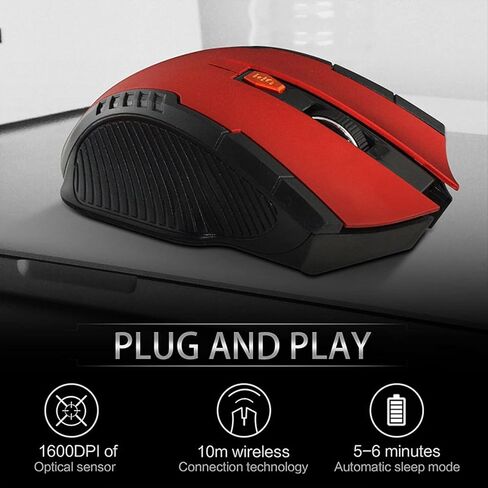 ماوس 2.4 جيجا بايت 3 مستويات من الدقة القابلة للتعديل لجهاز كمبيوتر بصري خارجي مع جهاز استقبال USB وعجلة تمرير 4 اتجاهات تتحرك بشكل أنيق للألعاب والمكتب (أحمر) in Kuwait