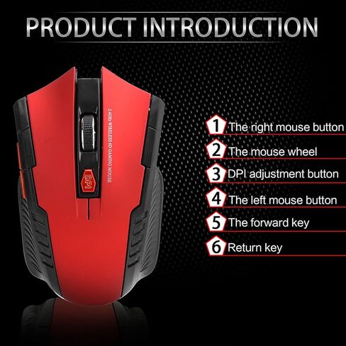 ماوس 2.4 جيجا بايت 3 مستويات من الدقة القابلة للتعديل لجهاز كمبيوتر بصري خارجي مع جهاز استقبال USB وعجلة تمرير 4 اتجاهات تتحرك بشكل أنيق للألعاب والمكتب (أحمر) in Kuwait