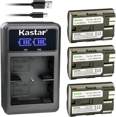 بطارية Kastar BP-511A وشاحن USB LED2 متوافق مع Canon DM-MV30 MV30 MV30i، DM-MV100 MV100i MV100X MV100Xi، DM-MV150 MV150 MV150i، DM-MV300 MV300 MV300i، DM-MV400 MV400 MV4 00i الكاميرا in Saudi Arabia