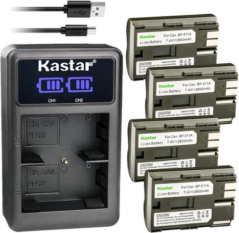 بطارية Kastar BP-511A وشاحن USB LED2 متوافق مع Canon DM-MV30 MV30 MV30i، DM-MV100 MV100i MV100X MV100Xi، DM-MV150 MV150 MV150i، DM-MV300 MV300 MV300i، DM-MV400 MV400 MV4 00i الكاميرا in Saudi Arabia