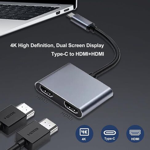 محول شاشة مزدوج، محول USB-C إلى HDMI 4K للشاشات المزدوجة، قاعدة توصيل متعددة الوظائف 2 في 1 لشاشتين لأجهزة MacBook Pro/Air، iPad Pro، XPS والمزيد، شاشة ممتدة (Windows فقط) in Kuwait