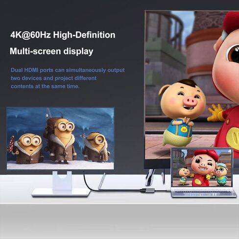محول شاشة مزدوج، محول USB-C إلى HDMI 4K للشاشات المزدوجة، قاعدة توصيل متعددة الوظائف 2 في 1 لشاشتين لأجهزة MacBook Pro/Air، iPad Pro، XPS والمزيد، شاشة ممتدة (Windows فقط) in Kuwait