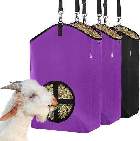 MIYABALA 3 Packs Goat Hay Feeder,Hay Bags for Goats,Horses,Sheep,Premium 600D Oxford Cloth,with Metal Fastener and Adjustable Open Feed Hole for Slow Feeding. (2Brown + 1Black) in Saudi Arabia