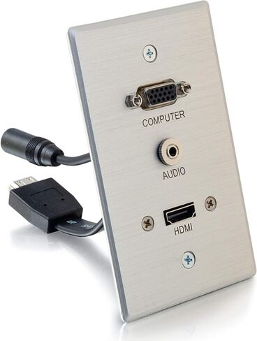 C2G Legrand HDMI VGA وAUX ممر جداري، إدارة كابلات الحائط، لوحة حائط ألومنيوم تمر عبر لوحة الحائط، فضي، عدد 1، C2G 39707 in Kuwait