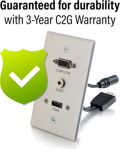 C2G Legrand HDMI VGA وAUX ممر جداري، إدارة كابلات الحائط، لوحة حائط ألومنيوم تمر عبر لوحة الحائط، فضي، عدد 1، C2G 39707 in Kuwait