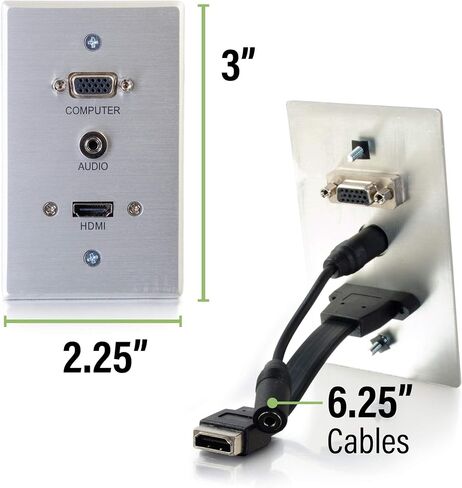 C2G Legrand HDMI VGA وAUX ممر جداري، إدارة كابلات الحائط، لوحة حائط ألومنيوم تمر عبر لوحة الحائط، فضي، عدد 1، C2G 39707 in Kuwait