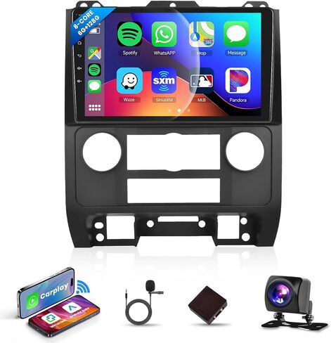 8 Core 6G+128G for Ford Escape/Ford Kuga/Mazda Tribute 2007-2012 راديو ستيريو للسيارة مع CarPlay لاسلكي Android Auto/9 بوصة 1280x720P IPS لمس/BT5.0/GPS/WiFi/DSP/46 EQ/كاميرا احتياطية in Saudi Arabia