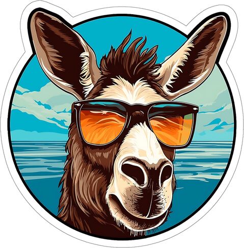 Donkey Sticker Travel Outdoors Decal Vinyl Small Waterproof for Water Bottle Mug Passport Book Scrapbook Notebook Laptop Tumbler Skateboard Computer Phone Size 4" Funny Gift ID44990 in Saudi Arabia