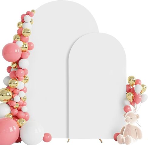 Wedding Arch Backdrop Stand Cover White Set of 2 (7.2FT, 6FT),Spandex Fitted Arch Cover for Round Top Chiara Backdrop Stand Covers for Wedding Birthday Party Decoration in Saudi Arabia