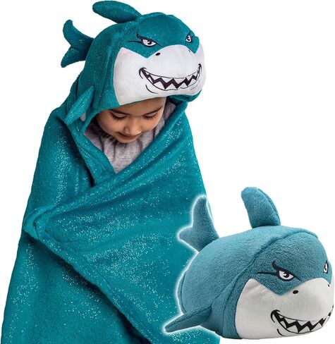 Comfy Critters Blanket Hoodie for Kids, Hooded Blanket, Blanket Pillow Combo, Kids Travel Blanket, Wearable Kids' Shark Blanket (Bubbles The Shark) in Saudi Arabia