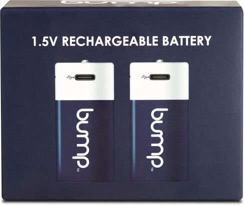 بطاريات قابلة لإعادة الشحن بقوة 1.5 فولت من Bump D - عبوتان - أيون الليثيوم، خرج عالي، شحن USB-C سريع وطويل الأمد، تستخدم في المصابيح الكاشفة، والأجهزة التي لها متطلبات وقت تشغيل ممتد، يتضمن كابل الشاحن in Saudi Arabia