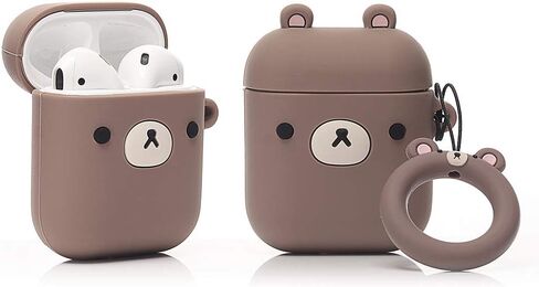 غطاء حماية من السيليكون المضحك متوافق مع أجهزة Apple Airpods 1&2 [تصميم حيوان لطيف] (دب بني صغير) in Kuwait