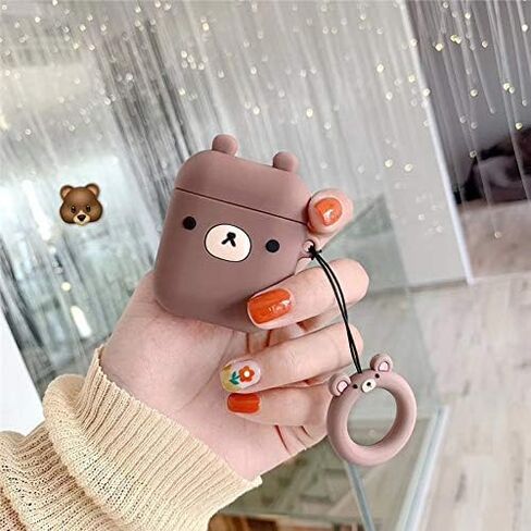 غطاء حماية من السيليكون المضحك متوافق مع أجهزة Apple Airpods 1&2 [تصميم حيوان لطيف] (دب بني صغير) in Kuwait
