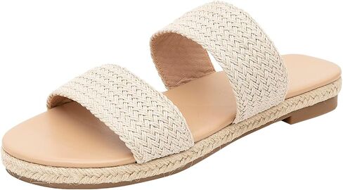 GATUXUS Women's Espadrille Slides Flat Sandals Open Toe Braided Straps Slip On Summer Beach Flats Shoes in Kuwait