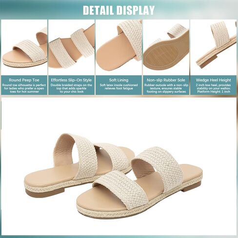 GATUXUS Women's Espadrille Slides Flat Sandals Open Toe Braided Straps Slip On Summer Beach Flats Shoes in Kuwait