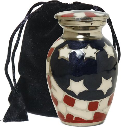 THE ASCENT MEMORIAL American Flag Embossed Urns & Keepsake Set of 4 with Four Velvet Carry Bags, A Funnel, and A Premium Gift Box - Serenity Funeral Ashes Container in Kuwait