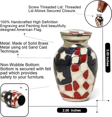 THE ASCENT MEMORIAL American Flag Embossed Urns & Keepsake Set of 4 with Four Velvet Carry Bags, A Funnel, and A Premium Gift Box - Serenity Funeral Ashes Container in Kuwait