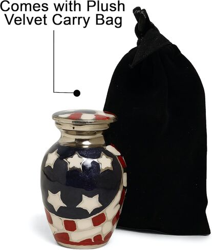 THE ASCENT MEMORIAL American Flag Embossed Urns & Keepsake Set of 4 with Four Velvet Carry Bags, A Funnel, and A Premium Gift Box - Serenity Funeral Ashes Container in Kuwait
