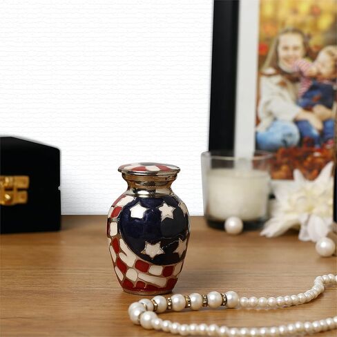 THE ASCENT MEMORIAL American Flag Embossed Urns & Keepsake Set of 4 with Four Velvet Carry Bags, A Funnel, and A Premium Gift Box - Serenity Funeral Ashes Container in Kuwait