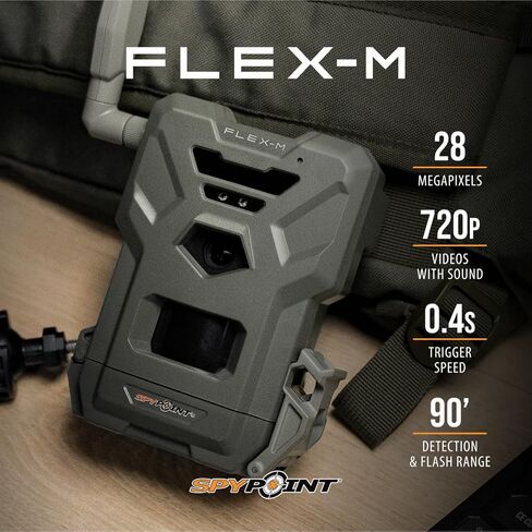 كاميرا SPYPOINT FLEX-M الخلوية | أفضل قيمة في ملحقات الصيد | لا حاجة إلى واي فاي وتمكين نظام تحديد المواقع العالمي (GPS) | رؤية ليلية | اتصال LTE ثنائي الشريحة | IP65 مقاوم للماء | صور بدقة 28 ميجابكسل، مقاطع فيديو بدقة 720 بكسل + صوت in Saudi Arabia
