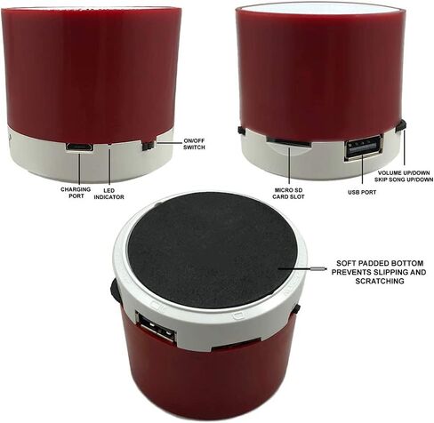 2 مكبر صوت صغير لاسلكي قابل للشحن مع قارئ بطاقة Micro SD ومتوافق مع USB (أحمر) in Kuwait