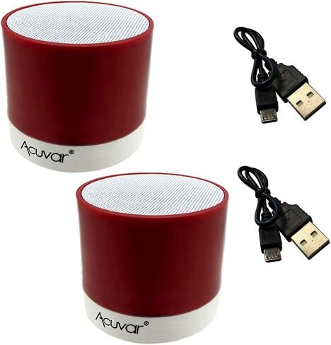 2 مكبر صوت صغير لاسلكي قابل للشحن مع قارئ بطاقة Micro SD ومتوافق مع USB (أحمر) in Kuwait