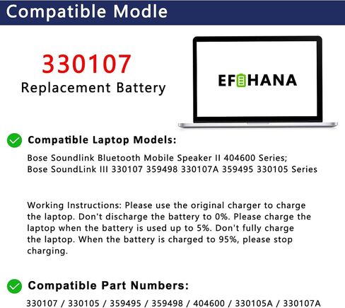 330107 11.1V Speaker Battery Replacement for Bose Soundlink Bluetooth Mobile Speaker II 404600 SoundLink III 330105 359498 330107A 359495 330105 Series 330105A 25Wh 2230mAh in Saudi Arabia