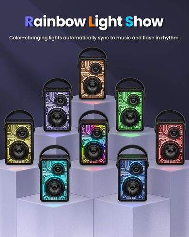 Raymate Bluetooth Speakers Wireless, 80W Bluetooth Speakers with Subwoofer Bluetooth-V5.3, HiFi Stereo Sound, Rhythmic Lighting System, 15H Playtime, 8000mAh Power Bank for Phone, Portable for Outdoor in Saudi Arabia