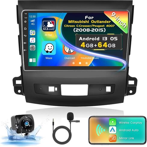 [2+64GB] Inefala 9" Android 13 Touchscreen Stereo for Mitsubishi Outlander/Citroen C-Crosser/Peugeot 4007 2008-2015 with Wireless Carplay Android Auto, GPS Bluetooth WIFI SWC USB MIC RCA Backup Camera in Saudi Arabia