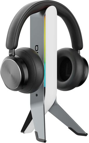 MINQ White RGB Tripod Headphones Stand for Desk - Gaming Headset Stand - Aux - USB Ports - Suitable for Gamer Desktop Table Game Earphone Accessories in Saudi Arabia