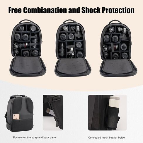 حقيبة ظهر للكاميرا صلبة، حقيبة كاميرا كبيرة مقاومة للماء للتصوير الفوتوغرافي مع حجرة كمبيوتر محمول مقاس 15.6 بوصة، حقيبة كاميرا للسفر للمصورين والنساء والرجال لكاميرا Canon Nikon Sony DSLR SLR بدون مرآة in Kuwait