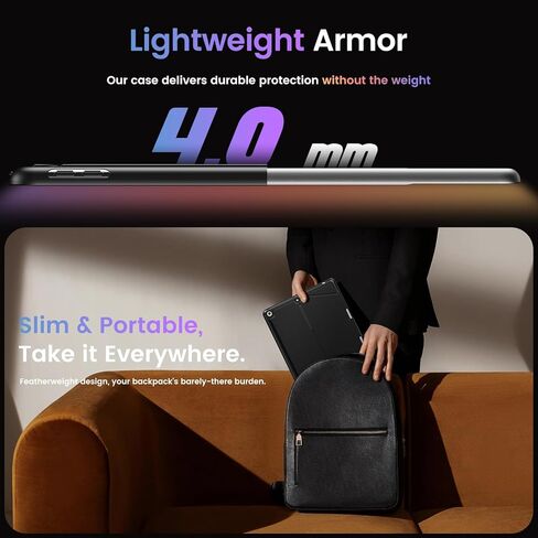 حافظة INFILAND لجهاز iPad الجيل التاسع/الثامن/السابع (10.2 بوصة) مع حامل أقلام، [مسند فائق الثبات] - دعم رأسي وأفقي، حافظة واقية متينة رفيعة لجهاز Apple iPad 10.2 بوصة، أسود in Kuwait