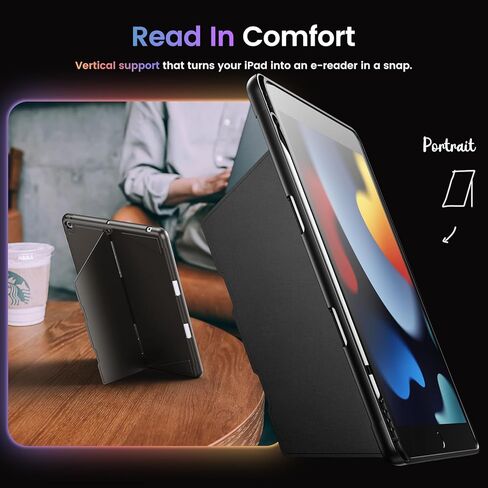 حافظة INFILAND لجهاز iPad الجيل التاسع/الثامن/السابع (10.2 بوصة) مع حامل أقلام، [مسند فائق الثبات] - دعم رأسي وأفقي، حافظة واقية متينة رفيعة لجهاز Apple iPad 10.2 بوصة، أسود in Kuwait