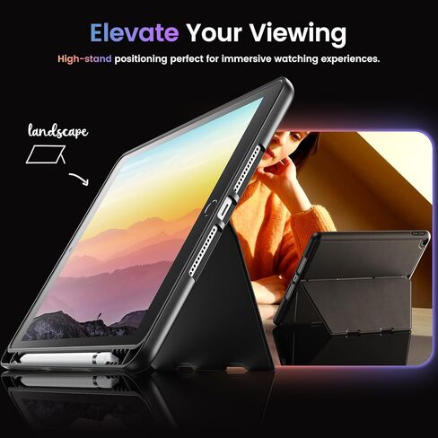 حافظة INFILAND لجهاز iPad الجيل التاسع/الثامن/السابع (10.2 بوصة) مع حامل أقلام، [مسند فائق الثبات] - دعم رأسي وأفقي، حافظة واقية متينة رفيعة لجهاز Apple iPad 10.2 بوصة، أسود in Kuwait