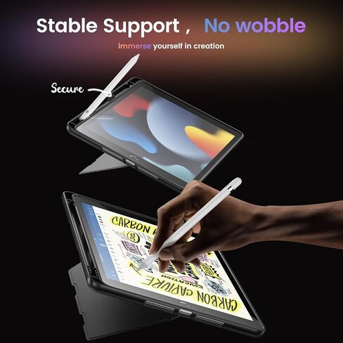 حافظة INFILAND لجهاز iPad الجيل التاسع/الثامن/السابع (10.2 بوصة) مع حامل أقلام، [مسند فائق الثبات] - دعم رأسي وأفقي، حافظة واقية متينة رفيعة لجهاز Apple iPad 10.2 بوصة، أسود in Kuwait