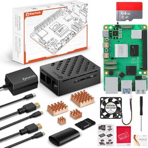 Vemico 8GB Kit for Rasberry Pi 5 Starter Kit with Pi5 8GB Board, 64GB Card Readers Kit,Pi 5 Case, 27W 5.1V5A USB-C Power Supply, 4 Copper Heatsinks, Dual 4K Micro HD Out Cables