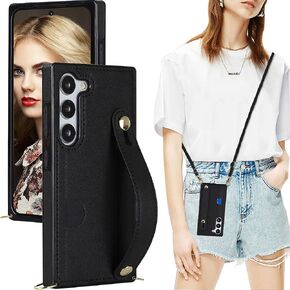 CCSmall Case for Samsung Galaxy S23 with Card Slot Holder, Removable Adjustable Shoulder Strap Lanyard Crossbody Neck Purse Phone Case for Samsung Galaxy S23 KB Black