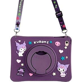 Compatible with iPad 9th/8th/7th Generation Case, iPad 10.2 Case 2021/2020/2019,360° Rotatable Kickstand Shock-Absorption Cute Cartoon with Pencil Slot case (Deep Purple)