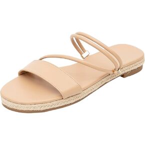 GATUXUS Women's Espadrilles Slip On Flats Sandals Peep Toe Slides Slingback Raffia Sandals Summer Beach Shoes