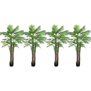 ROOMTEC 4pcs Artificial Fiddle Leaf Fig Tree,6 FT Tall Artificial Tree with Woven Seagrass Plant Basket Fake Floor Plant in Pot for Home Decor Living Room Indoor Outdoor Office Bedroom Decor