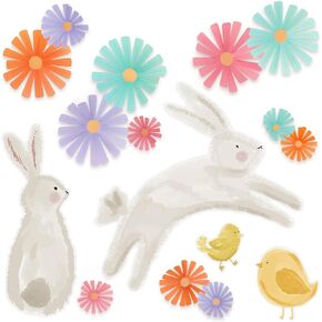 Cheerland Bunny Wall Decal Rabbit Chicks Pastel Florals Flower 3D Wall Decor for Happy Easter Garden Party Removable Decorations Supplies 16 PCS