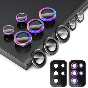 Simpeak 2 Pack Individual Camera Lens Protector Compatible with Samsung Galaxy S22 Ultra 5G 2022, 9H Tempered Glass Camera Cover Metal Ring for S22 Ultra [Installation Tray], Black+Colorful in Saudi Arabia